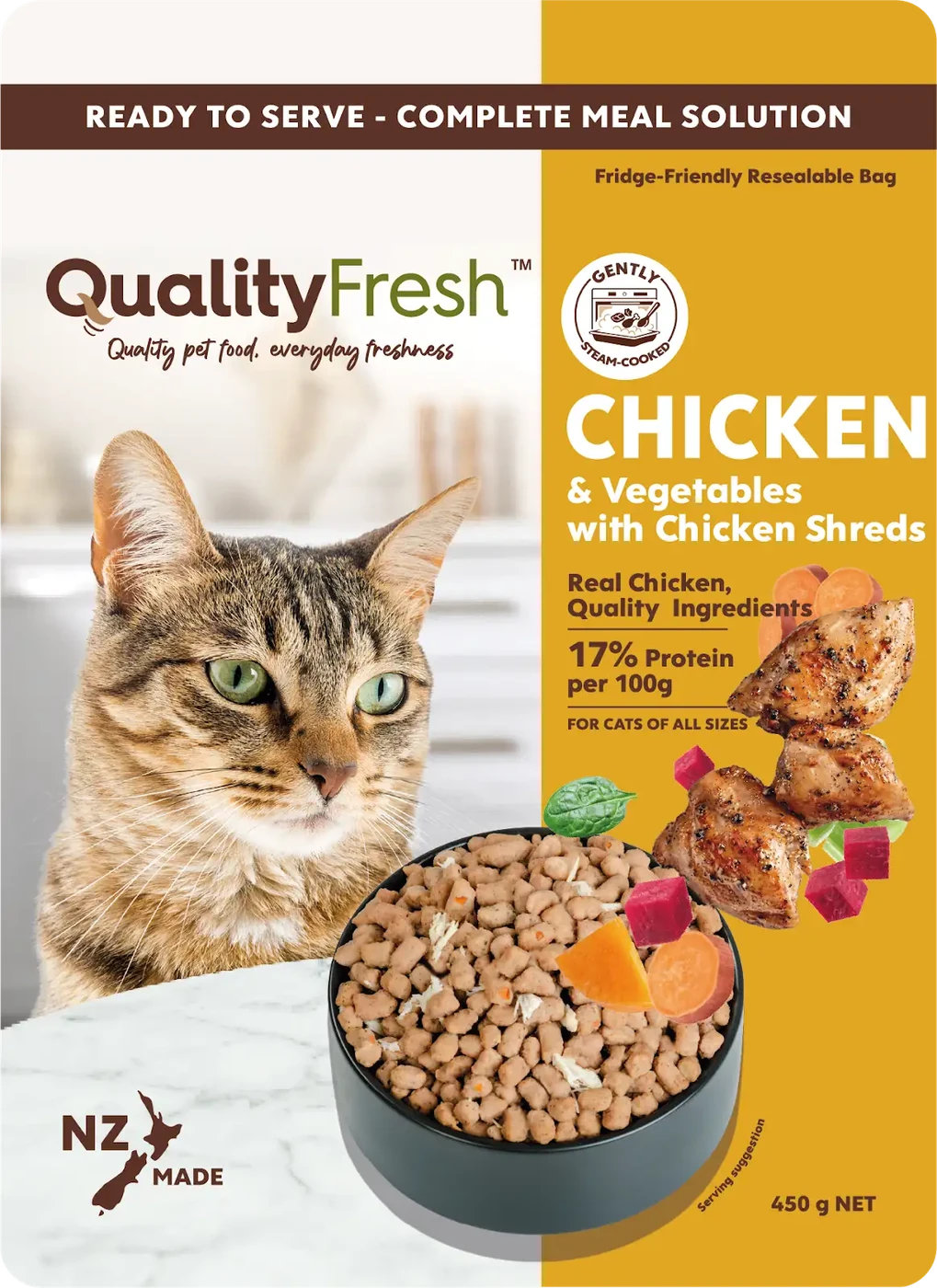 QualityFresh Chicken with vegetables & chicken shreds for cats